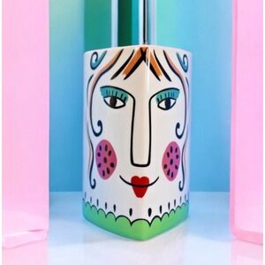 Vintage Mid Century Abstract Ceramic Funky MCM Ceramic Face Vase Planter 6.5"